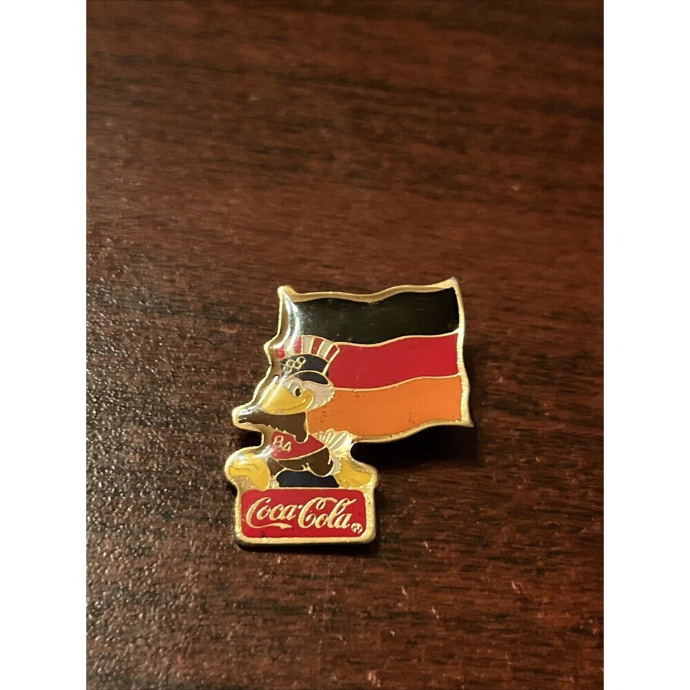 Vintage 1984 Los Angeles Olympics Coca Cola Sam Eagle West Germany Flag Pin
